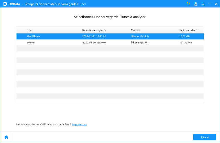 selecting relevant iTunes backup