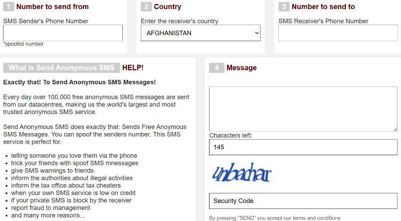 SendAnonymousSMS sms anonym versenden